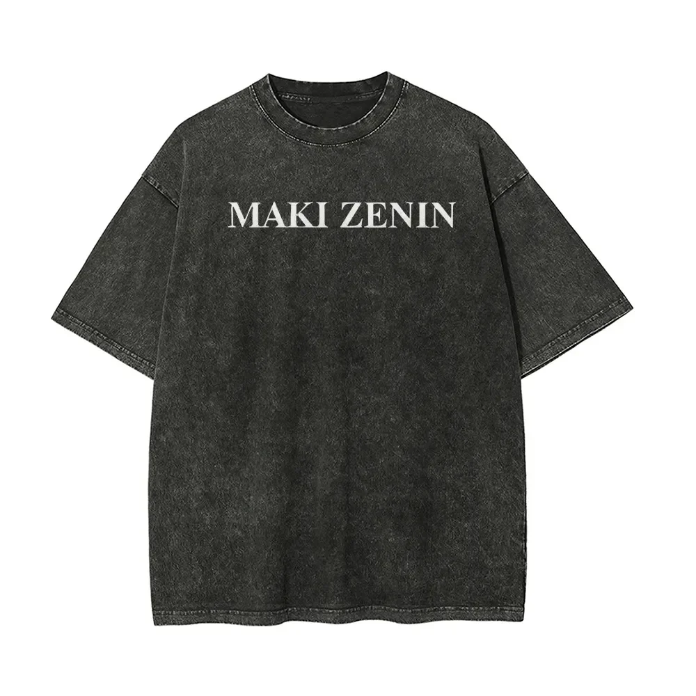 Maki Zenin T-shirt Jujutsu Kaisen 0 Sexy Dress Tee Vintage Washed Oversized Retro Anime Harajuku Men Streetwear Graphic Clothes