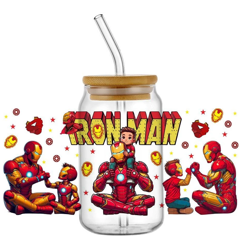 Superhero Dad 16oz UV DTF Cup Wrap Cartoon Transfers Libbey Wrap Tumbler DIY Logo Sticker Glass Can Selfadhesive Waterproof