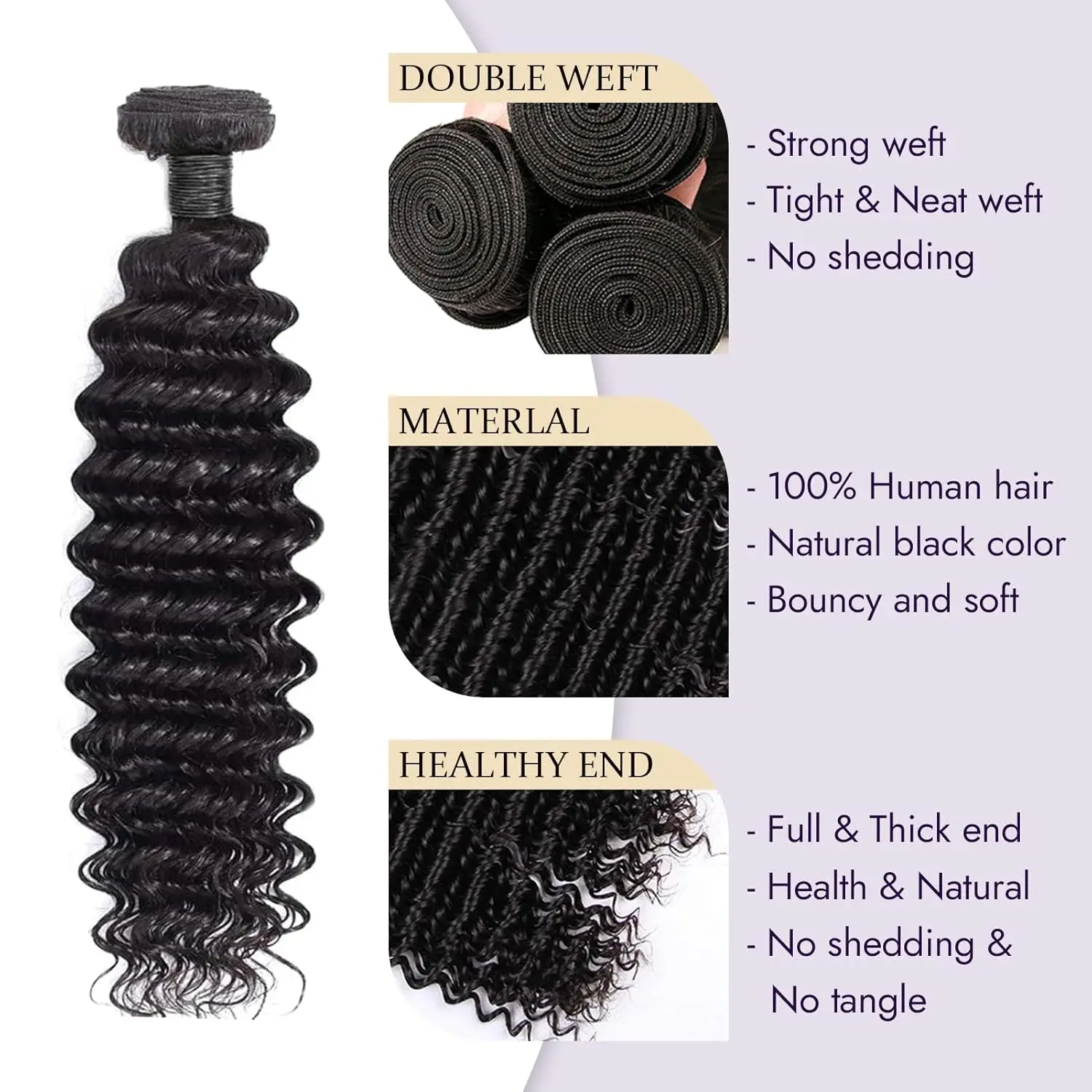 100% Human Hair Deep Wave Bundles Original Human Hair Hair Extension For  Women 10-30 Inches