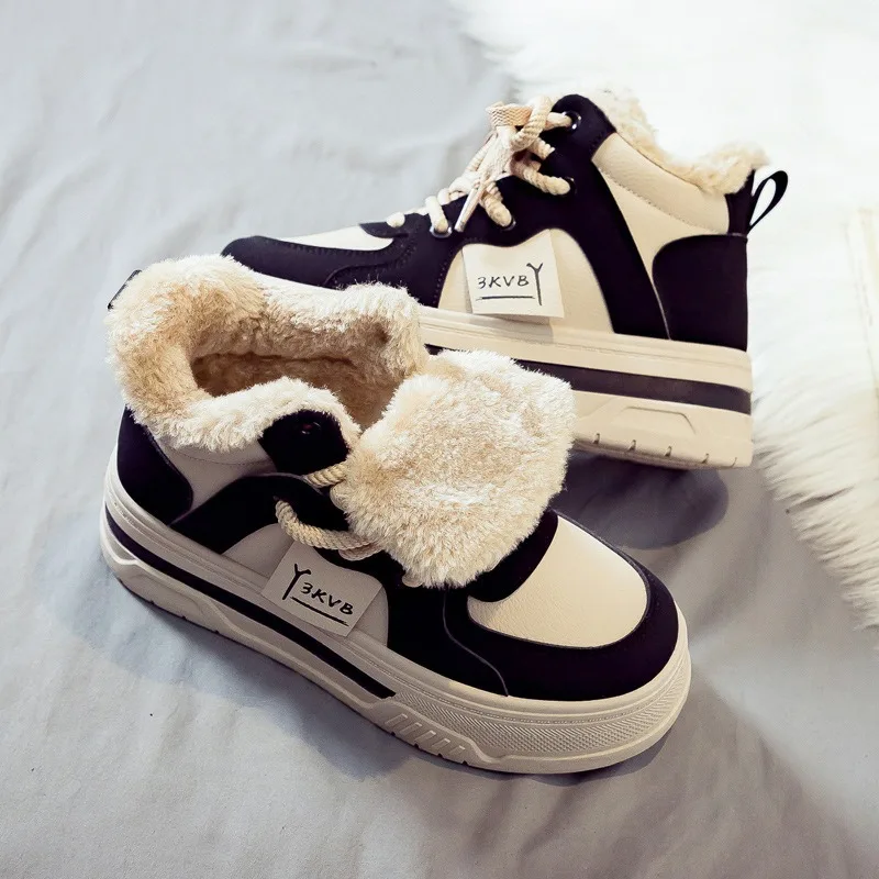 

Women's High Top Shoes Winter Thickened Plush Warm Cotton Footwear Outdoor Non Slip Platform Shoes Winter Women Casual Sneakers