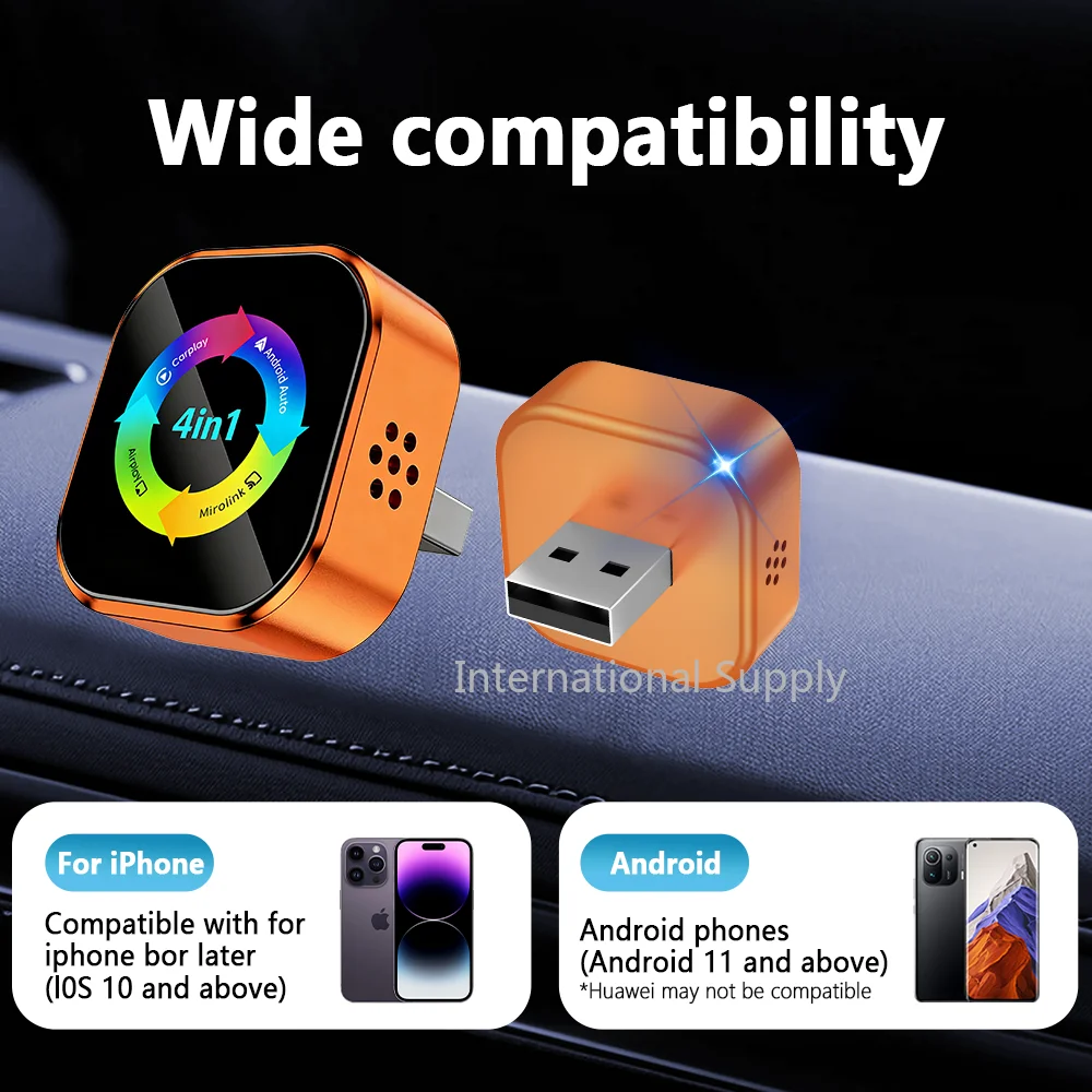 NEUER Upgrade 4-in-1 Kabelloser Carplay Mirror Link Airplay Adapter Sofortige Umwandlung von Kabelgebunden zu Kabellos Plug&Play für Kabelgebundenes Carplay – Detail 3