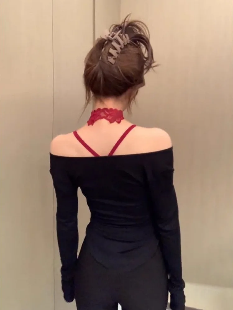 طقم ربيع 2025 مكون من قطعتين قطع علوية نسائية ضيقة ضيقة واحدة الصدر + سترة دانتيل رسن بدون أكمام Y2k الجرونج الجمالي #5