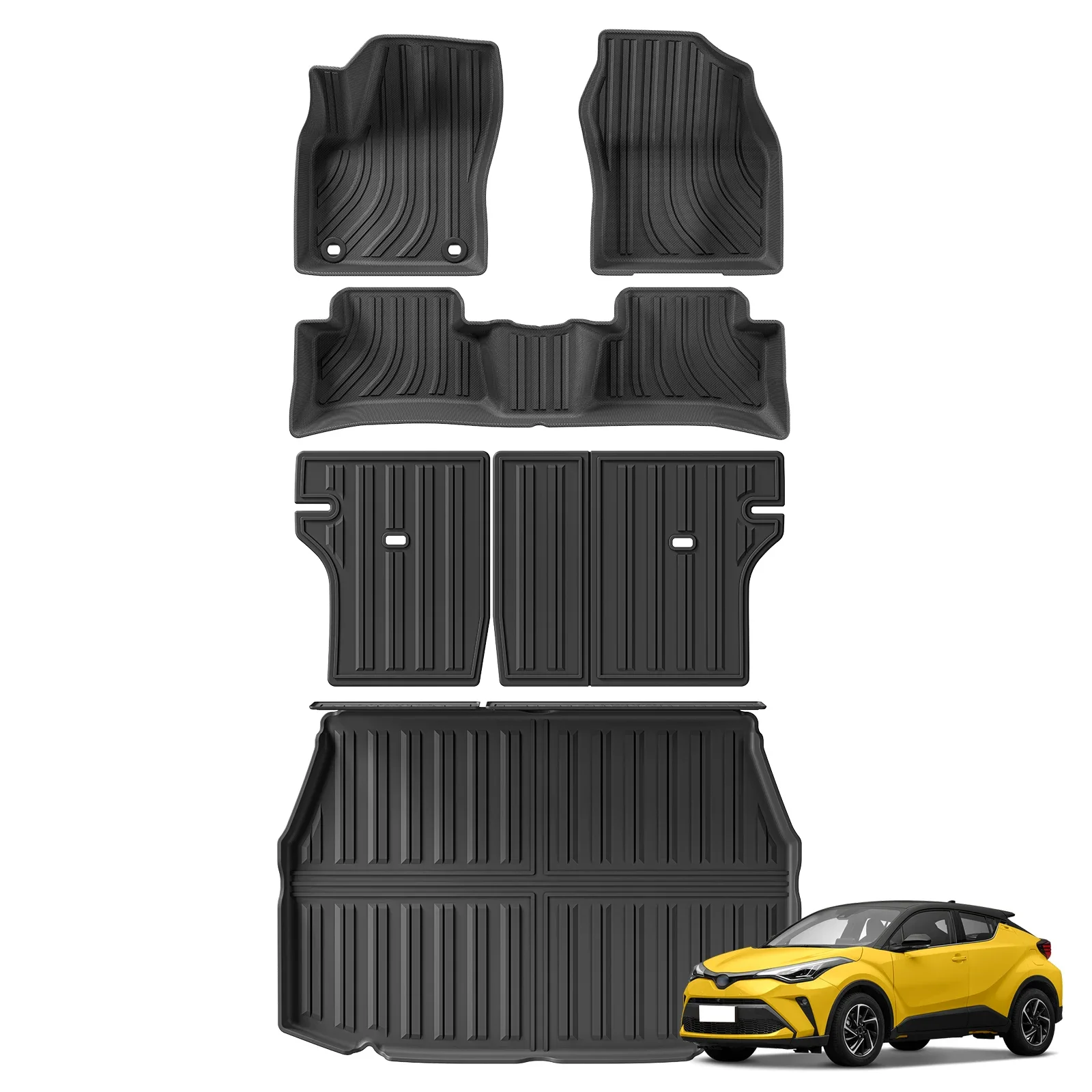 

for Toyota C-HR 2023-2025 TPE 3D Car Floor Mats Cargo Liner Trunk/Backrest Pad Waterproof Black
