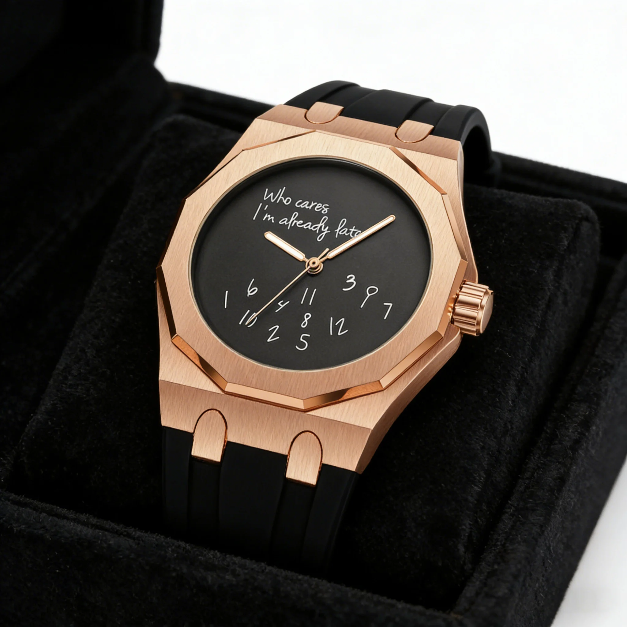 

Men's watch, featuring a 12-sided circular dial design, unique graffiti-style digital patterns, silicone strap, quartz movement,