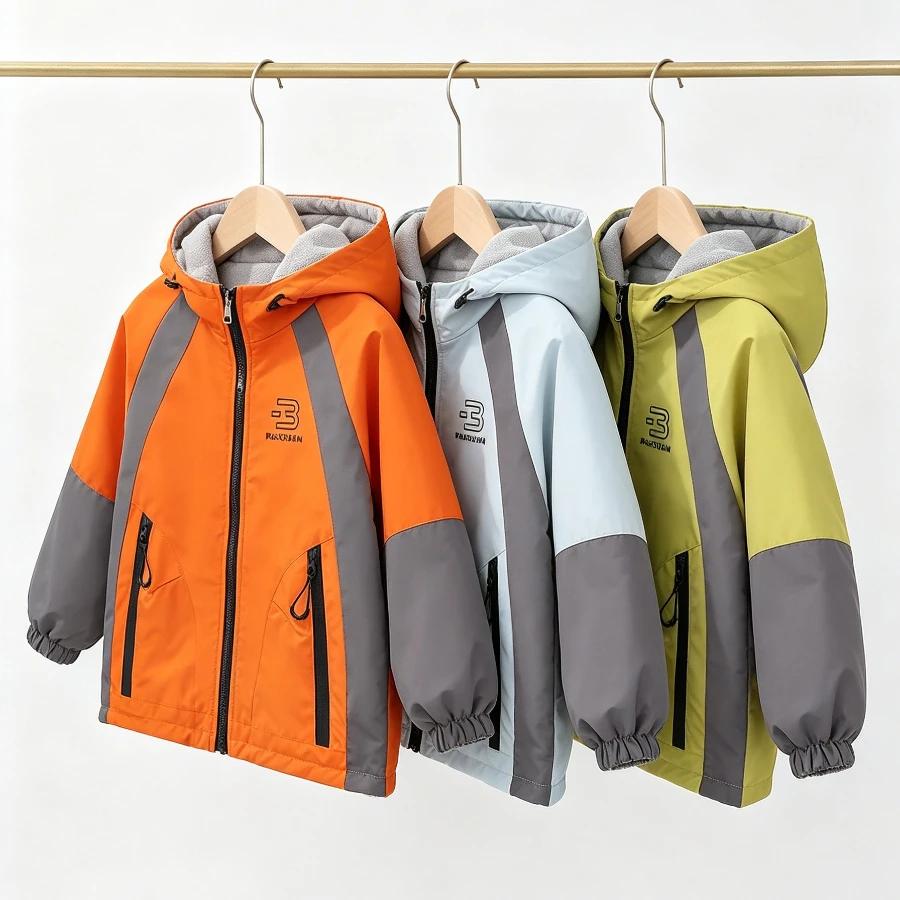 Boys 2-in-1 Reversible Wear Fleece Windbreaker Jacket Waterproof Outdoor Coat for Autumn Winter School Sports Hiking Casual Wear