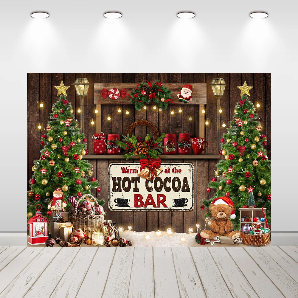 Old Brick Christmas Tree Gift Bear Photo Backdrop Photography Background Photobooth Studio Props