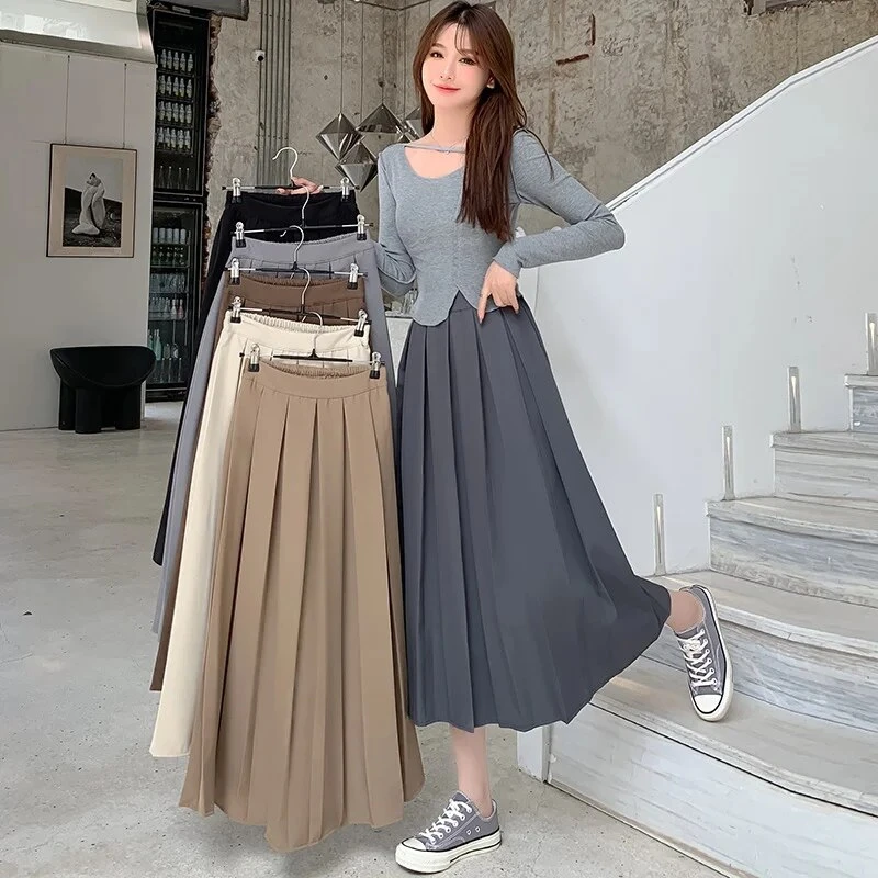 Dress Skirt Medium Length Women Half Skirt Autumn Winter Style Black A- line Skirt Loose High Waist Slimming Trendy