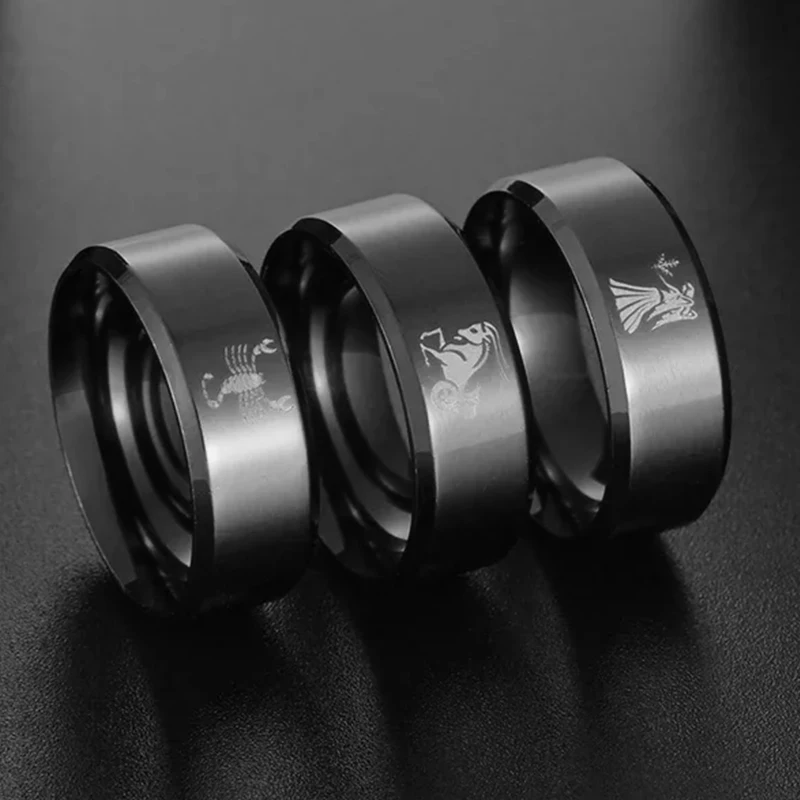 12 Zodiac Ring Aries Taurus Gemini Cancer Virgo Libra Scorpius Sagittarius Capricornus Wedding Stainless Steel Rings Jewelry