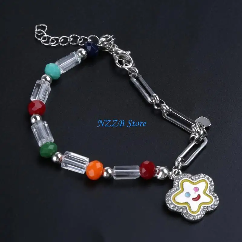 

T21F Silver-Star Face Bracelet Fashionable Bead Handchain Bead Paperclip Chain