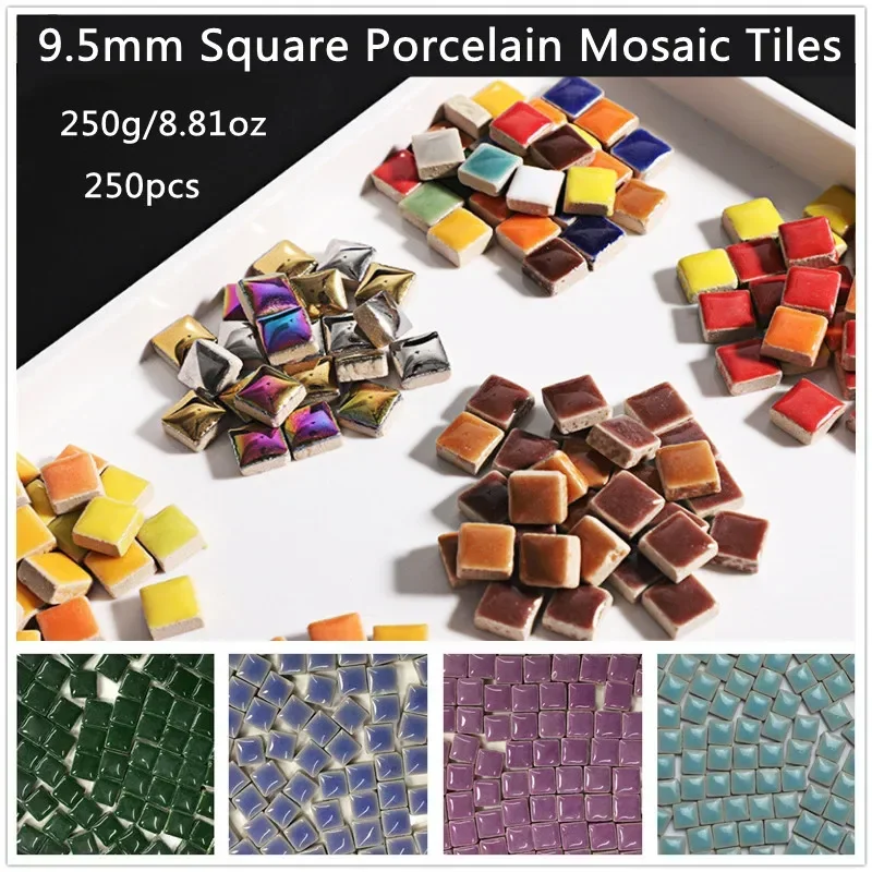 250 piezas (aproximadamente. Azulejos de mosaico de porcelana de 250g/8,81oz), azulejos artesanales de mosaico de cerámica cuadrados de 9,5mm hechos a mano de 5mm de espesor