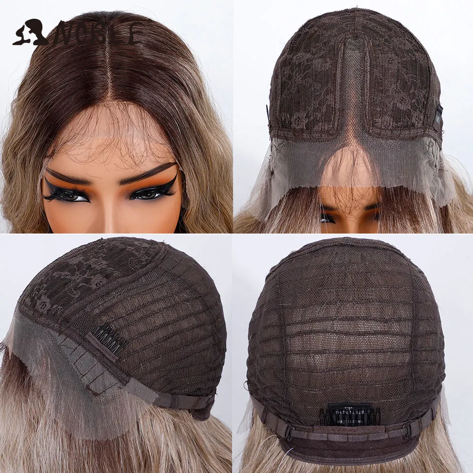 Edle synthetische Lace-Front-Perücke, 91,4 cm lang, gewellt, Spitzenteil, gewellt, goldene Perücke für Frauen, Lace-Front-Perücke, Ombre-Blond, Cosplay-Perücke – Detail 10