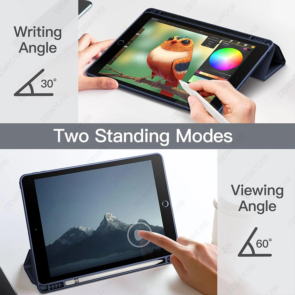 Hybrid Slim Case for iPad 9th/8th/7th Generation (2021/2020/2019)10.2 Inch with Pencil Holder Clear Transparent Back Shell Cover