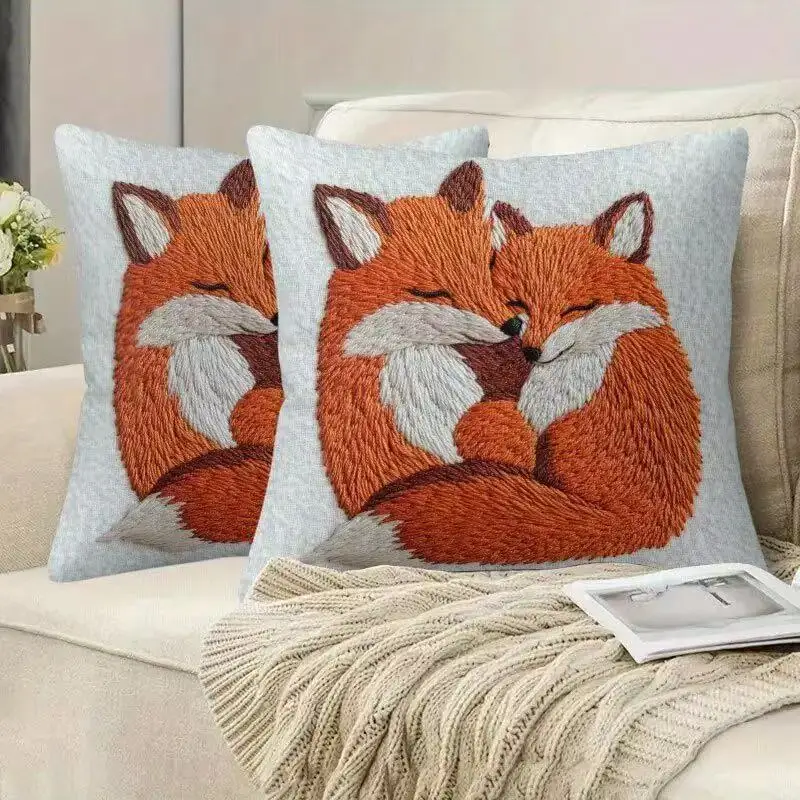 Cute Sleeping Fox Printing Pillowcase for Home Office Hotel Sofa Decorations Aesthetic Kids Adult Bedroom Decors Xmas Gifts