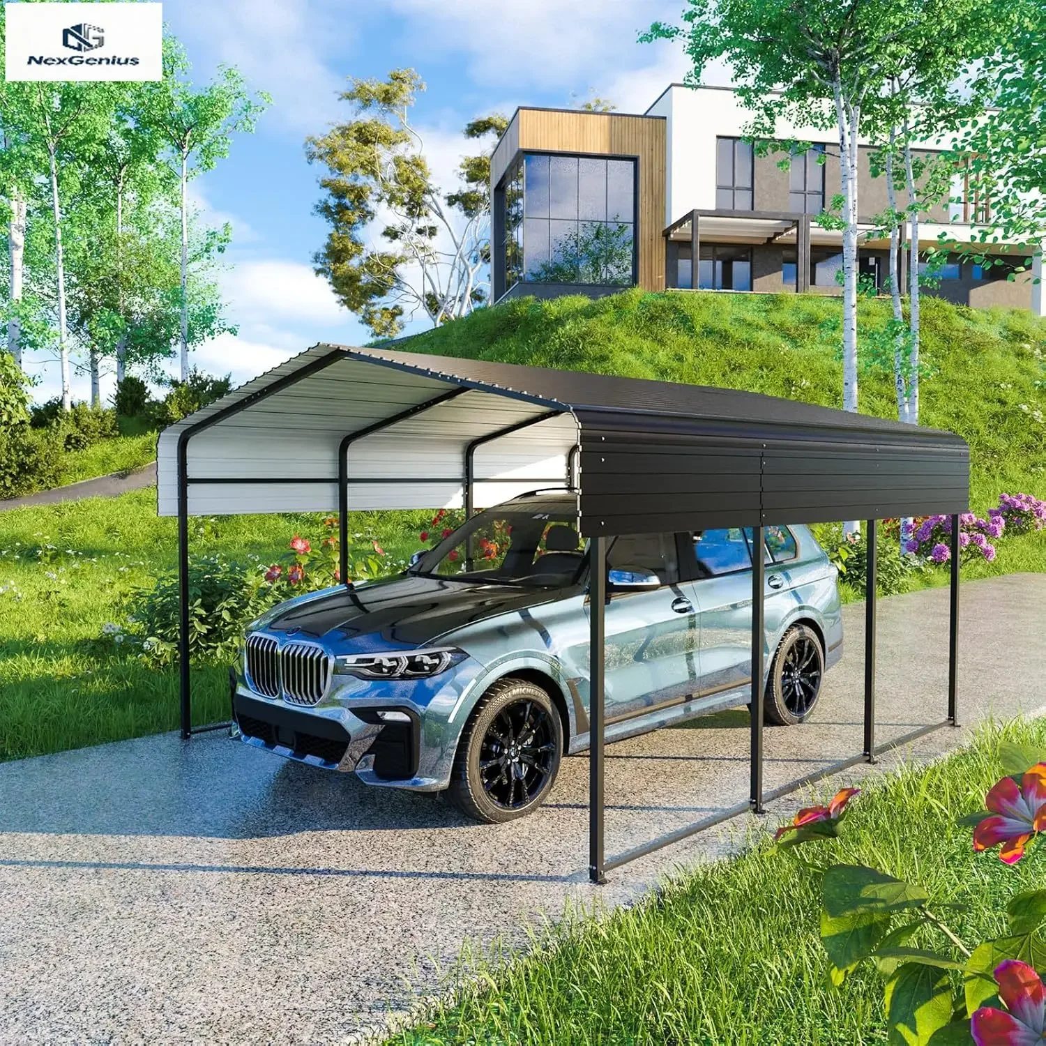 

10 By 15 Ft Heavy Duty Carport Canopy Galvanized Steel Roof Multi Use Shelter Outdoor Portable Garage For Car Boat Pickup Tracto