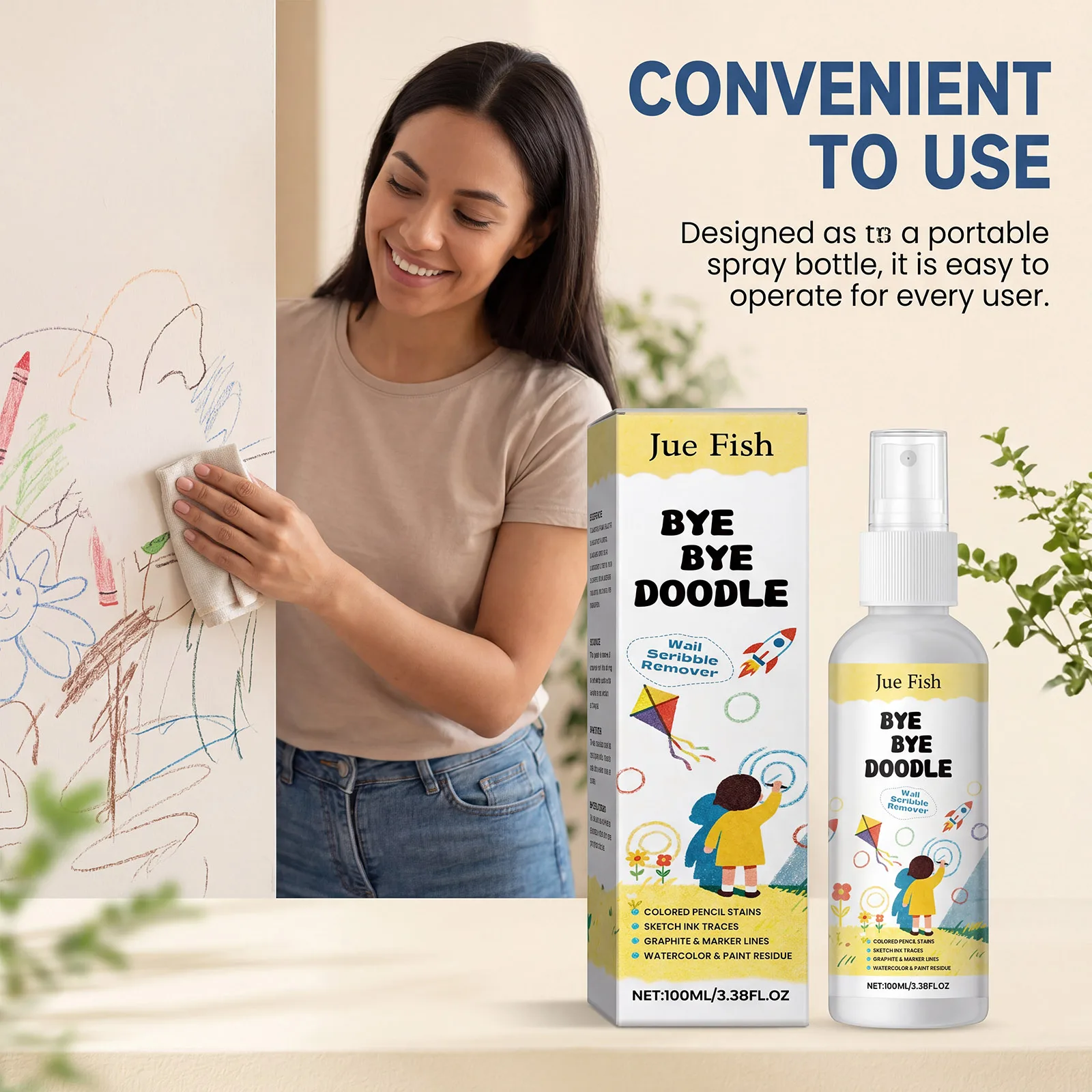 100ml Wall Graffiti Stain Remover Spray Pencil Crayon Cleaner Instant Household Surface Care No Damage Safe Wall Cleaning Spray