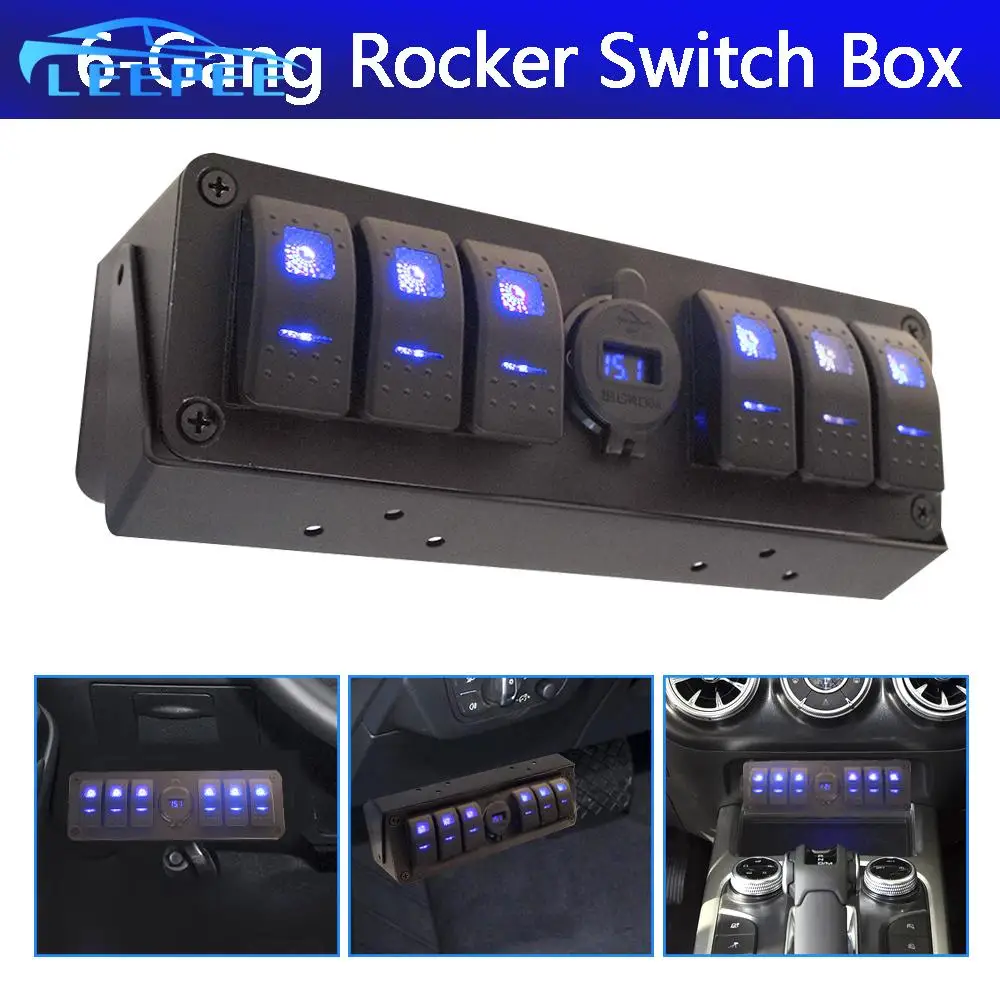 6+1 Gang Rocker Switch Box Switch Panel for Cars Vehicles Yacht Double QC3.0 12-24V 20A Waterproof Universal