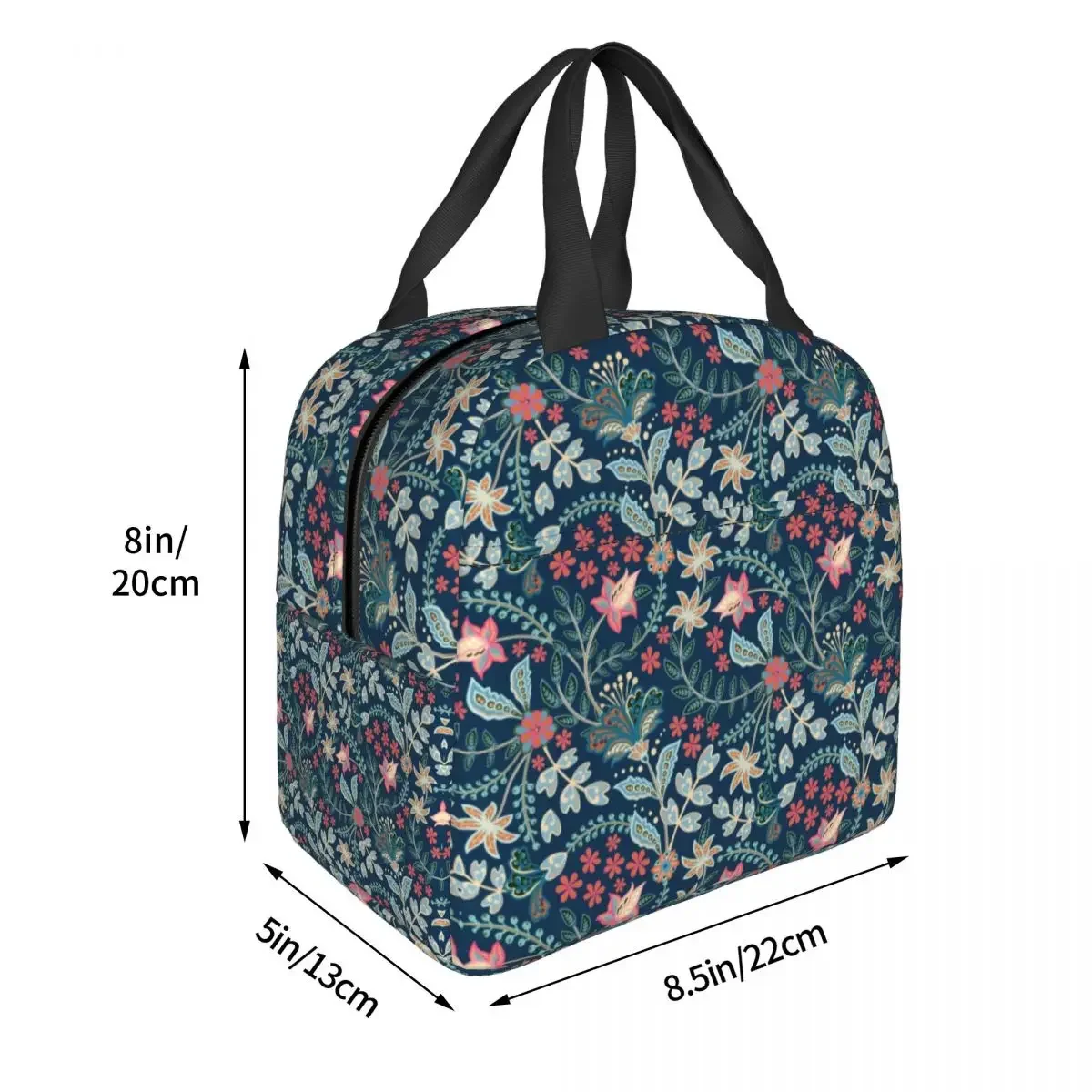 Mexican Summer Floral Blue Portable Lunch Box Leakproof Flower Pattern Thermal Cooler Food Insulated Lunch Bag School Children