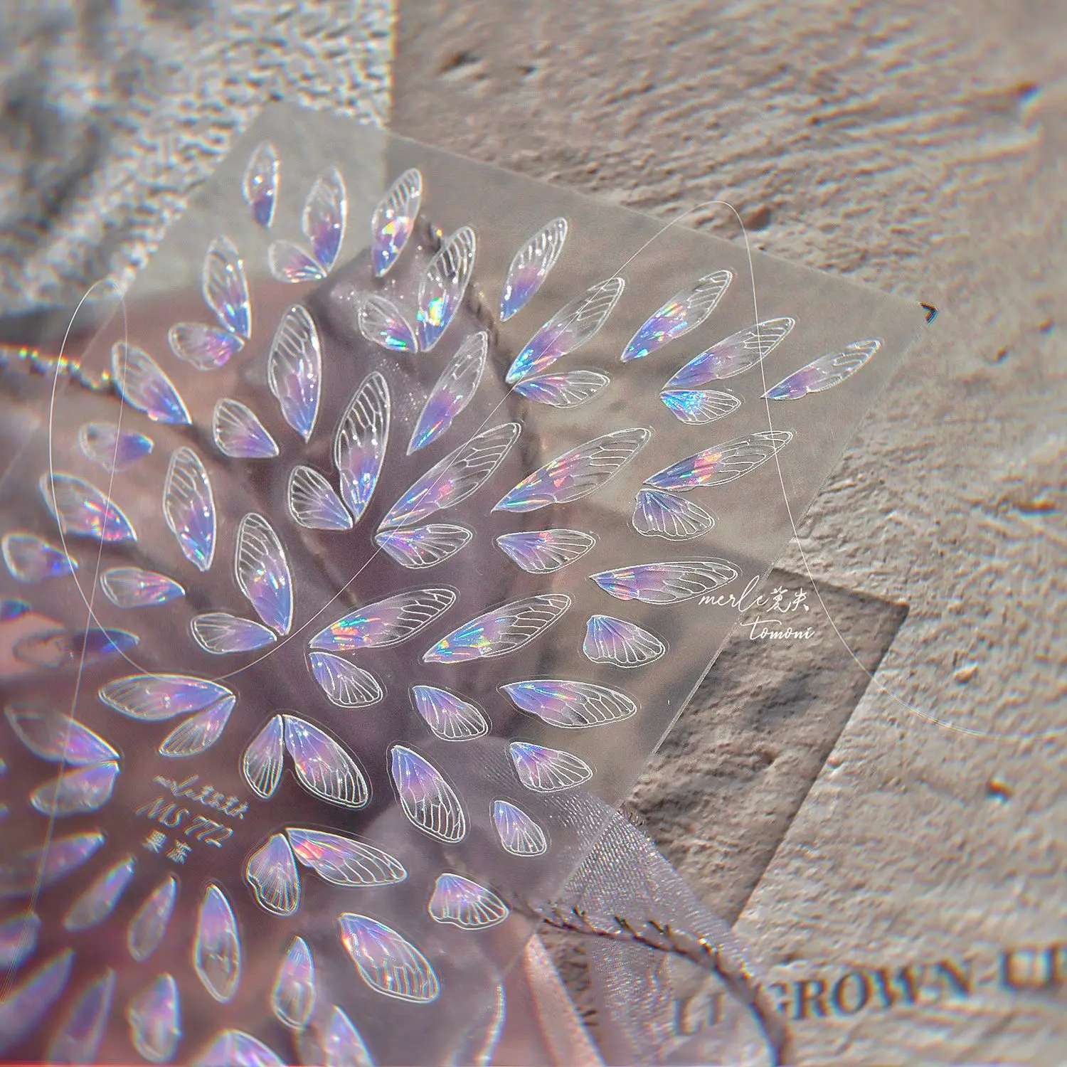 สีดําและสีขาวโปร่งใสปีกผีเสื้อสติกเกอร์เล็บคุณภาพสูงออกแบบกาวสติกเกอร์ตกแต่งเล็บ MS-771