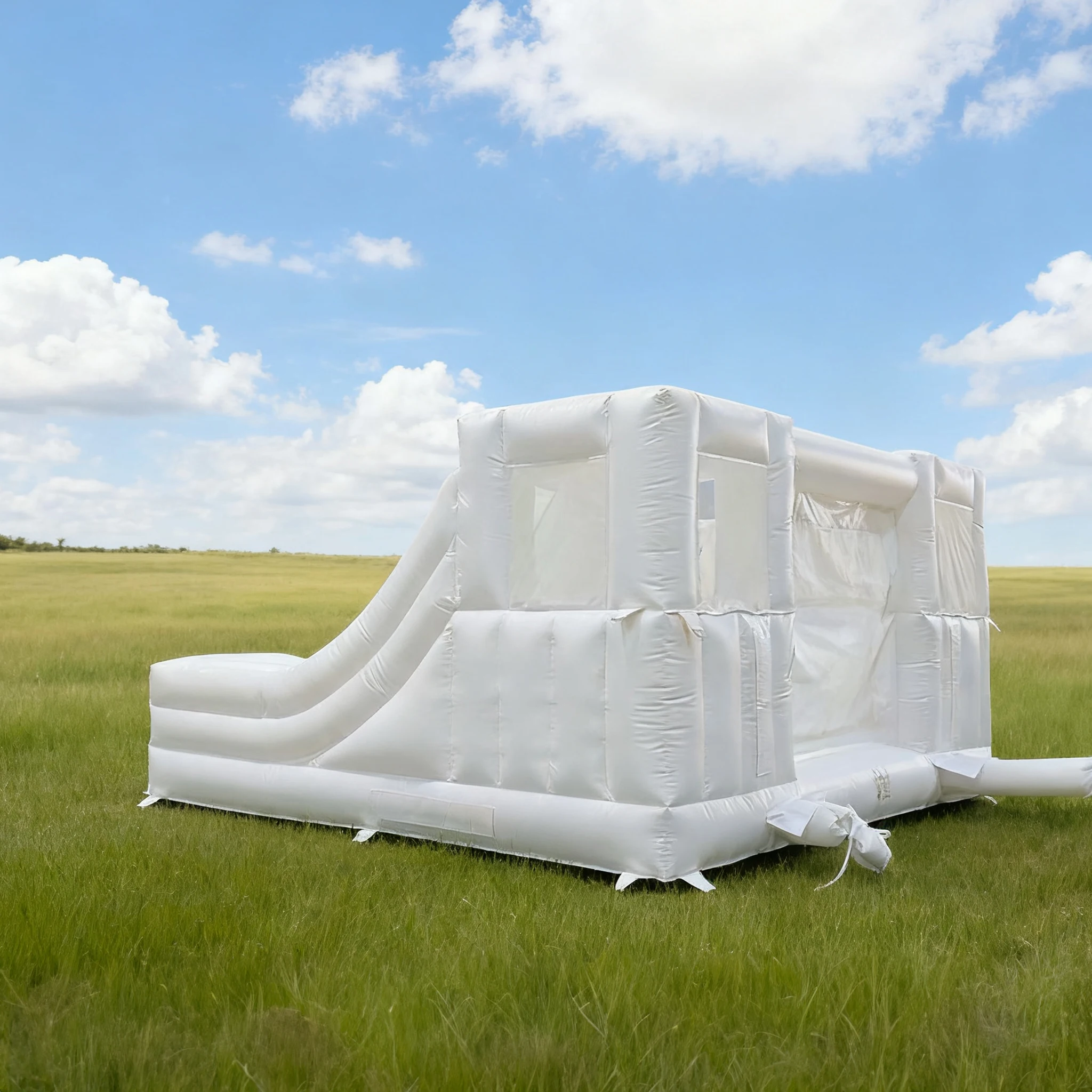 

Белый надувной замок-домик с горкой и ямой для мячей, идеальное игровое оборудование для детских вечеринок