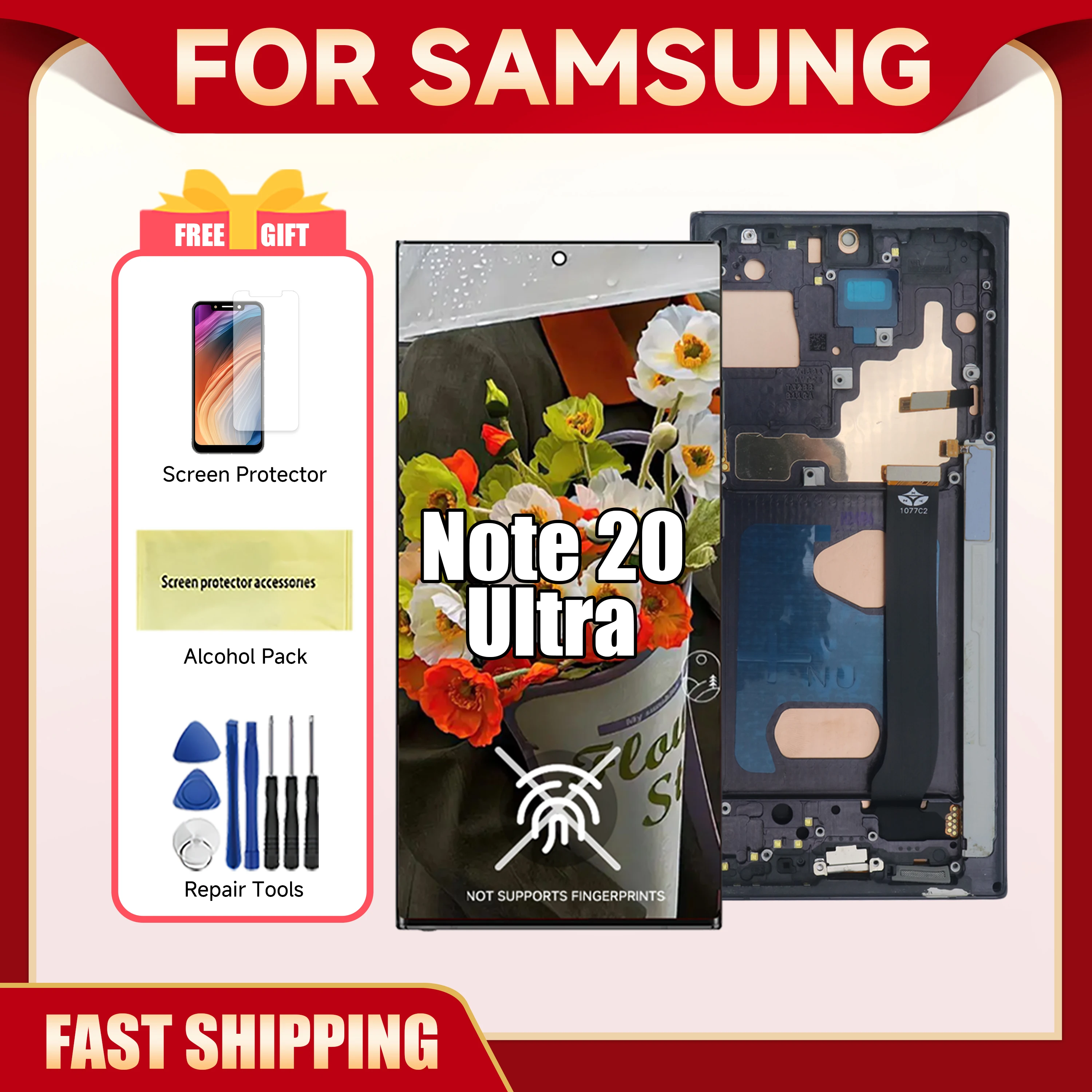 Tested Note 20 Ultra TFT Screen Assembly, for Samsung Galaxy Note20 Ultra N985F N986B Lcd Display Digital Touch Screen Parts