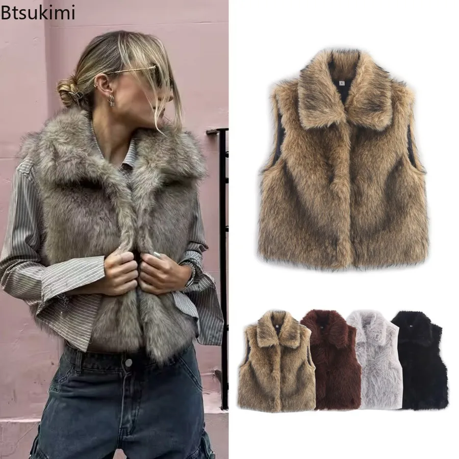 

New Fashionable Faux Fur Warm Vest Jacket High-end Fur High Neck Sleeveless Vest Coat Women Shaggy Open Front Outerwear Vest