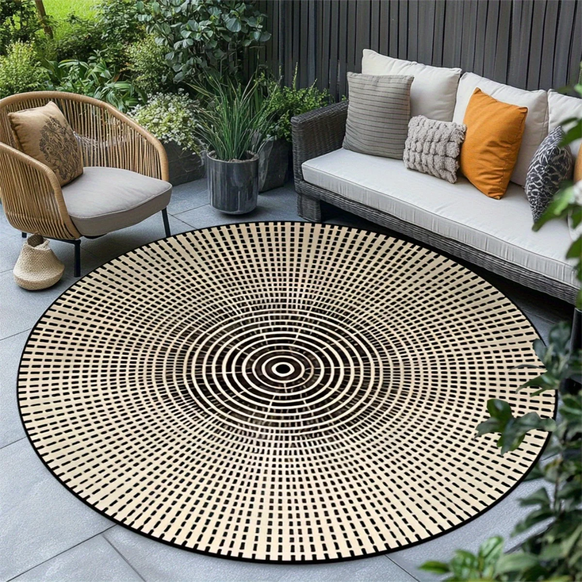 

Круглый коврик с абстрактным геометрическим принтом (1 шт.) для улицы, двора, столовой, спальни или гостиной, элегантный дизайн