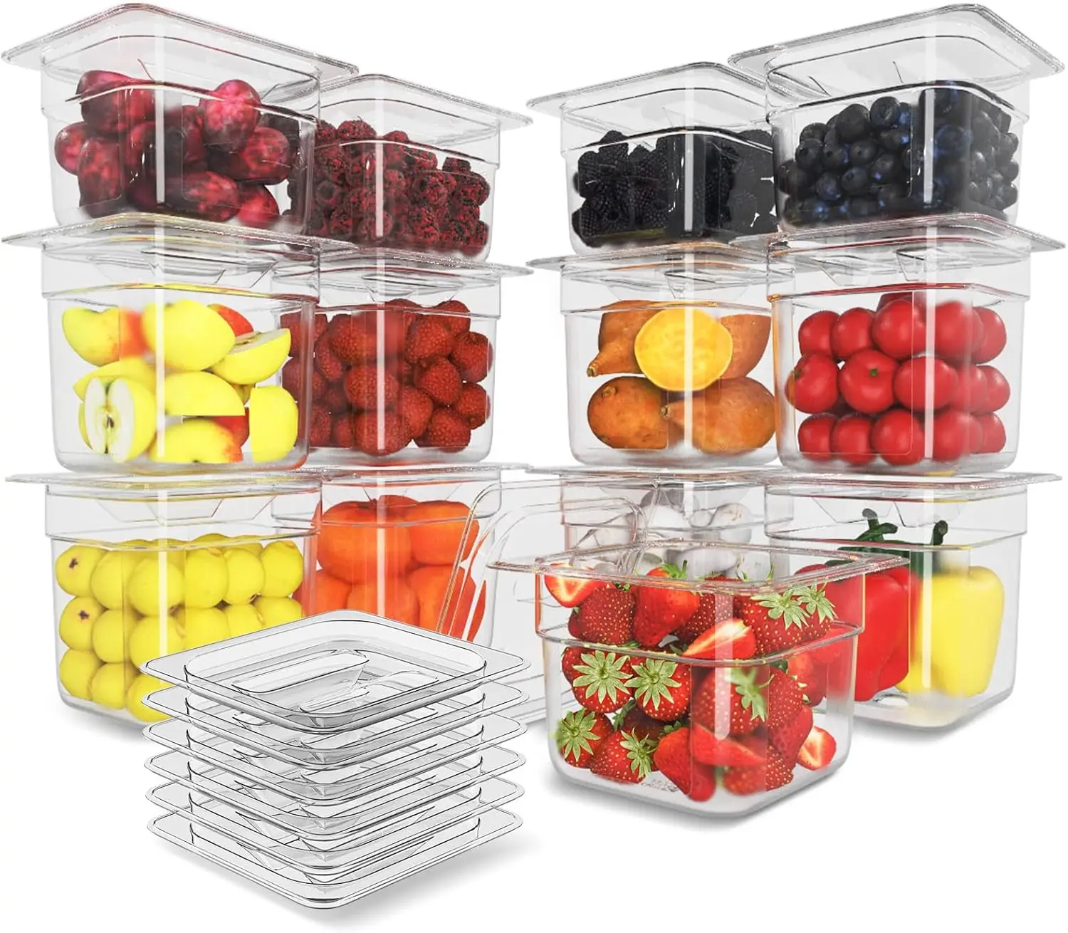 

Набор из 12 прозрачных пластиковых контейнеров для хранения продуктов с крышками, глубина 6 дюймов, для использования в ресторанах и отелях