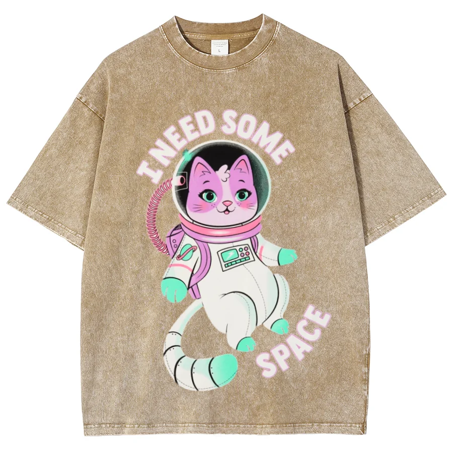 

Space Cat Print T-Shir Overseas Export Short Sleeves Plus Size T-Shir Unisex Fit Oversized 15 Color Sportswear Summer