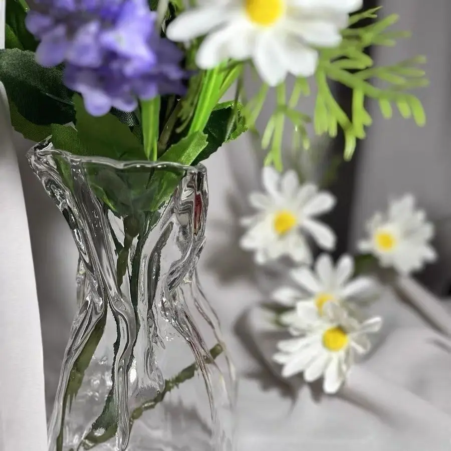 Simple Creative Irregular Vase Transparent Glass Living Room Desktop Flower Arrangement Ins
