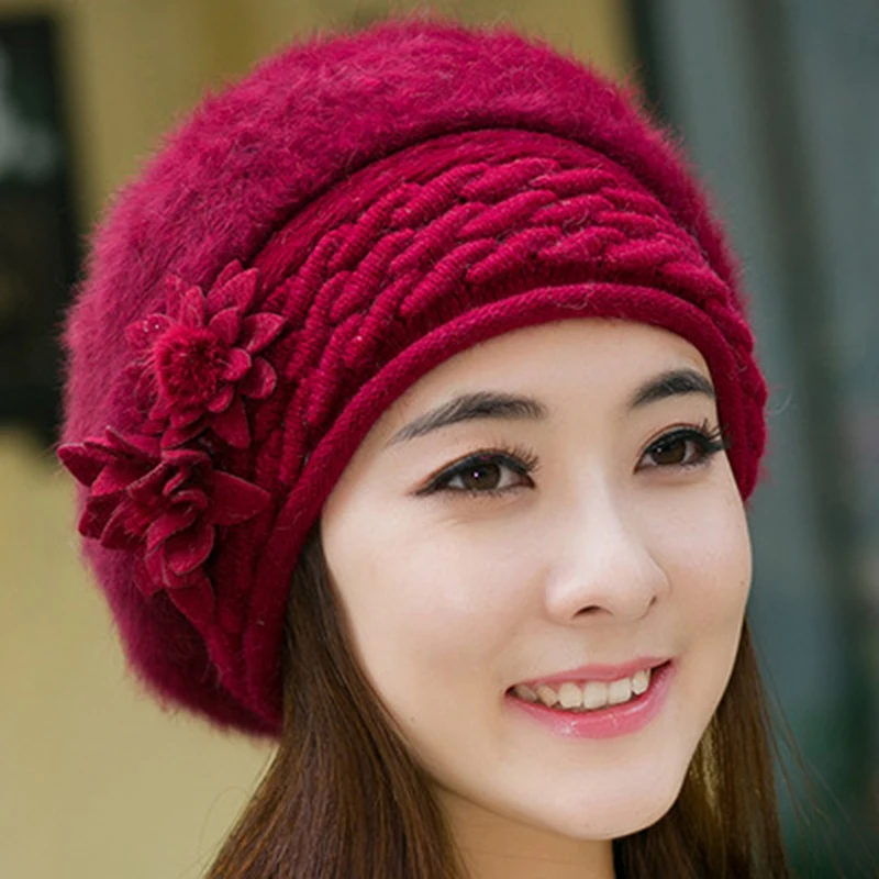 Women Knitted Hats Faux Rabbit Fur Cap Autumn Winter Female Fashion Elegant Simple Warm Skullies Beret Hat Clothing Accessories