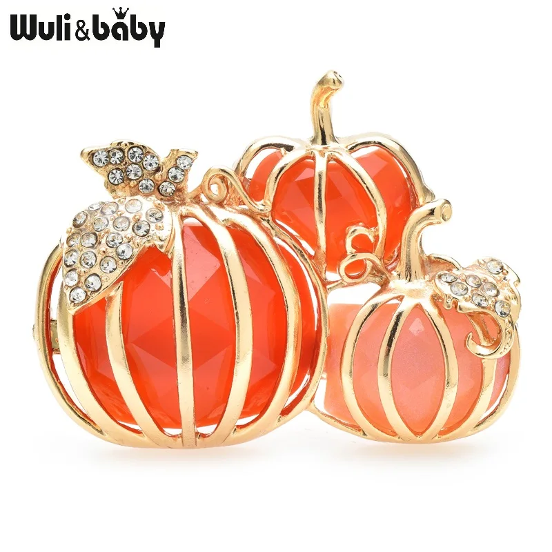 Wuli&baby Beautiful Pumpkin Brooches For Women Unisex Enamel Rhinestone Halloween Plants Party Brooch Pins Gifts