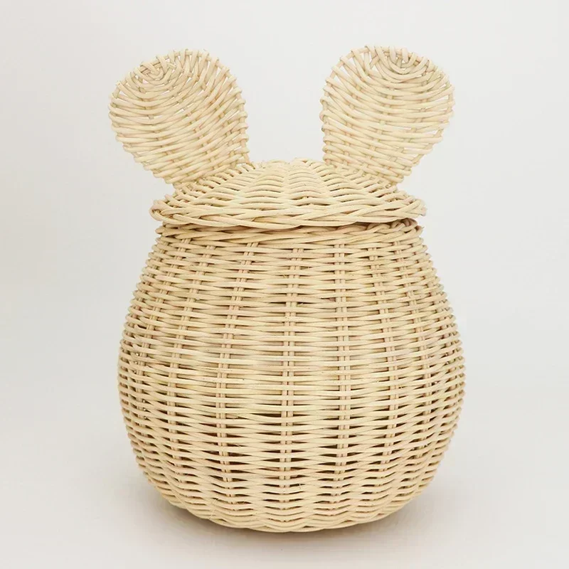 Rattan Woven Storage Basket Mouse Shaped Toy Decorating Sundries Storage Box Nordic Style Handcrafted Woven Storages Baskets