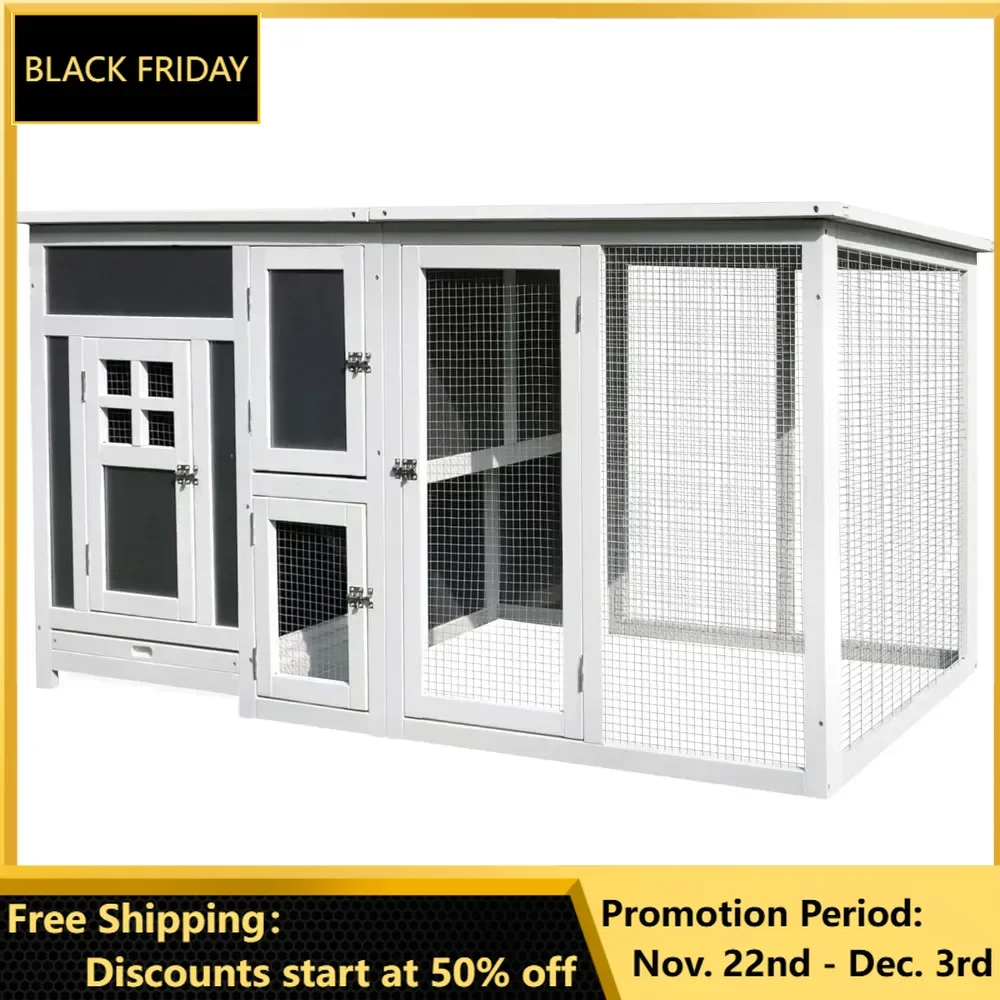 

63" Outdoor Chicken Coop Wooden, Chicken Cage with Run Area, Nesting Box, Hen House with Waterproof Roof, Removable Tray