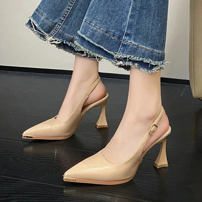 

Fashionable Elegant Shallow Mouth Party Women's High Heels Summer New Pointed Toe Sexy Comfortable Patent Leather Sandals