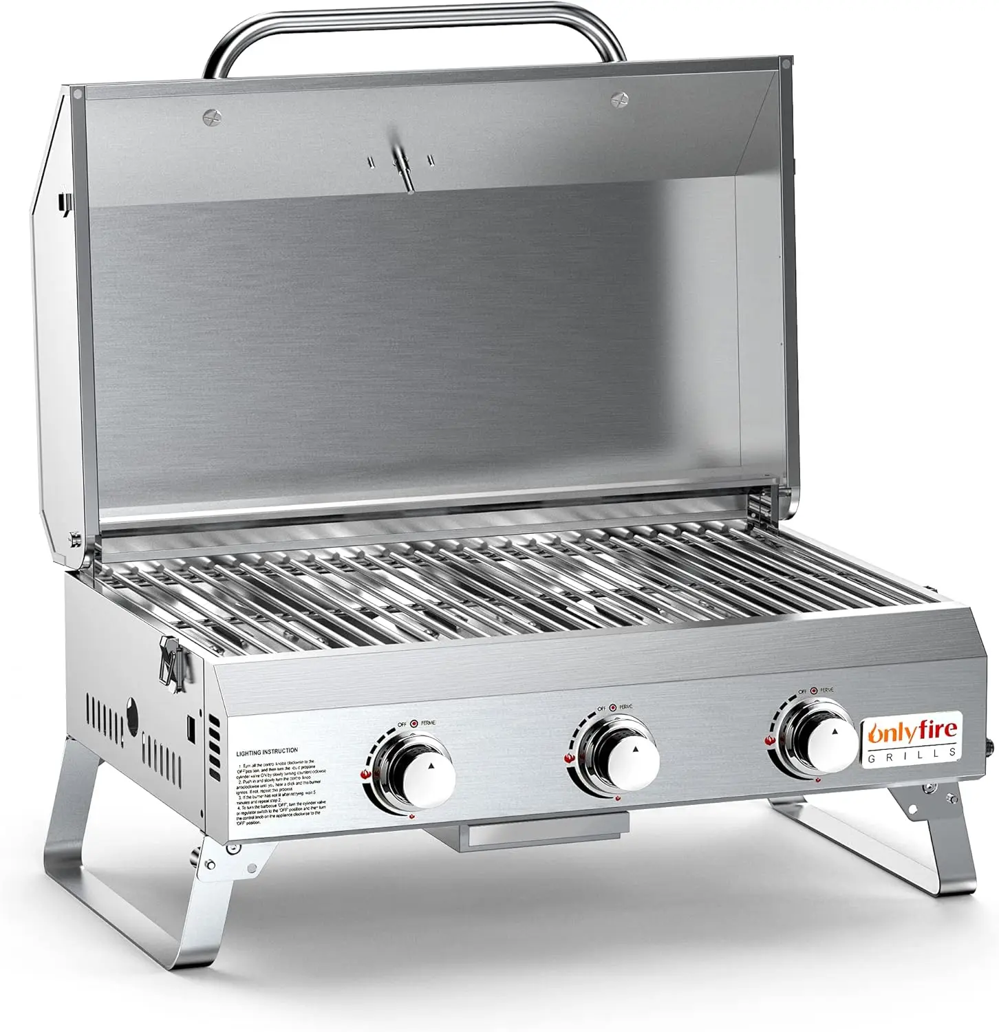 Tabletop Gas Grill 3 Burners,24" Stainless Steel Portable Propane Grill with Foldable Legs RV Trip, Heavy Duty & 24000BTU, GS307