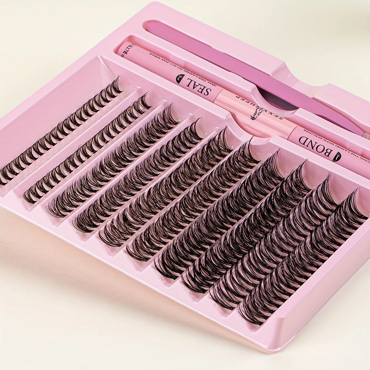 200 pcs DIY Lash Extension Kit Cluster Eyelash with tweezers with Lash Bond and Seal Lash Glue and Lash Applicator Makeup Tool