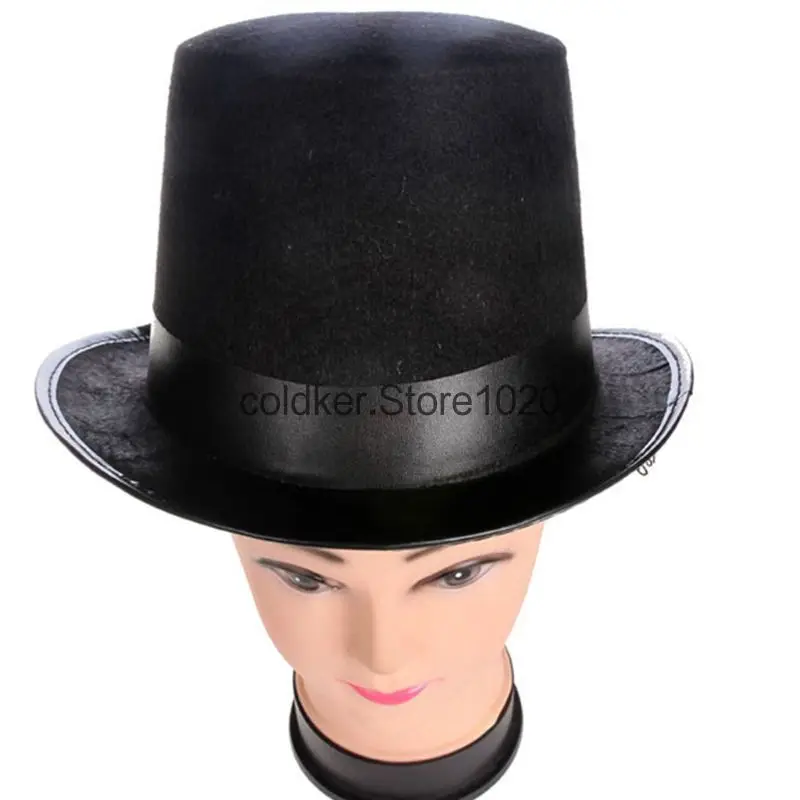 Halloween Retro Magician Black Jazz Cap Halloween Felt Top Hat Steampunk Masquerade Dress Up Party Cosplay Costume Props