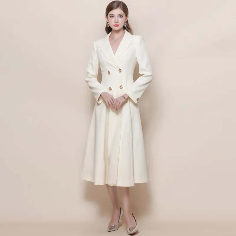Manteau Midi Dr rétro taille haute, jupe Double boutonnage, robe de soirée longue Sve pour femmes d'âge moyen