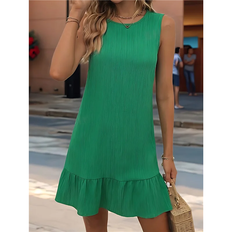 فستان CYL-Women's بحاشية مكشكشة بدون أكمام ورقبة دائرية فساتين صيفية قصيرة غير رسمية