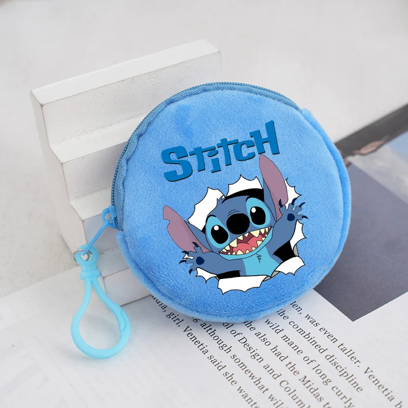 Disney Stitch Round Coin Purse Cute Cartoon Printed Cosmetic Handbags Large Capacity Student Headphone Keychain Organiser Gifts