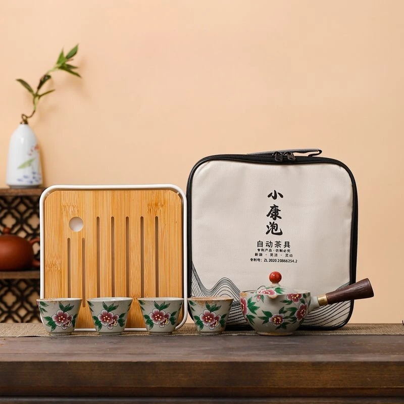 

Портативный дорожный чайный сервиз, уличный китайский изысканный керамический набор чашек с защитой от ожогов, изысканный набор чашек для быстрой клиента