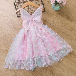 Neonate ali di farfalla fata garza vestito da principessa adorabili bambini estate senza maniche vestito di Tulle bambino festa di compleanno abito