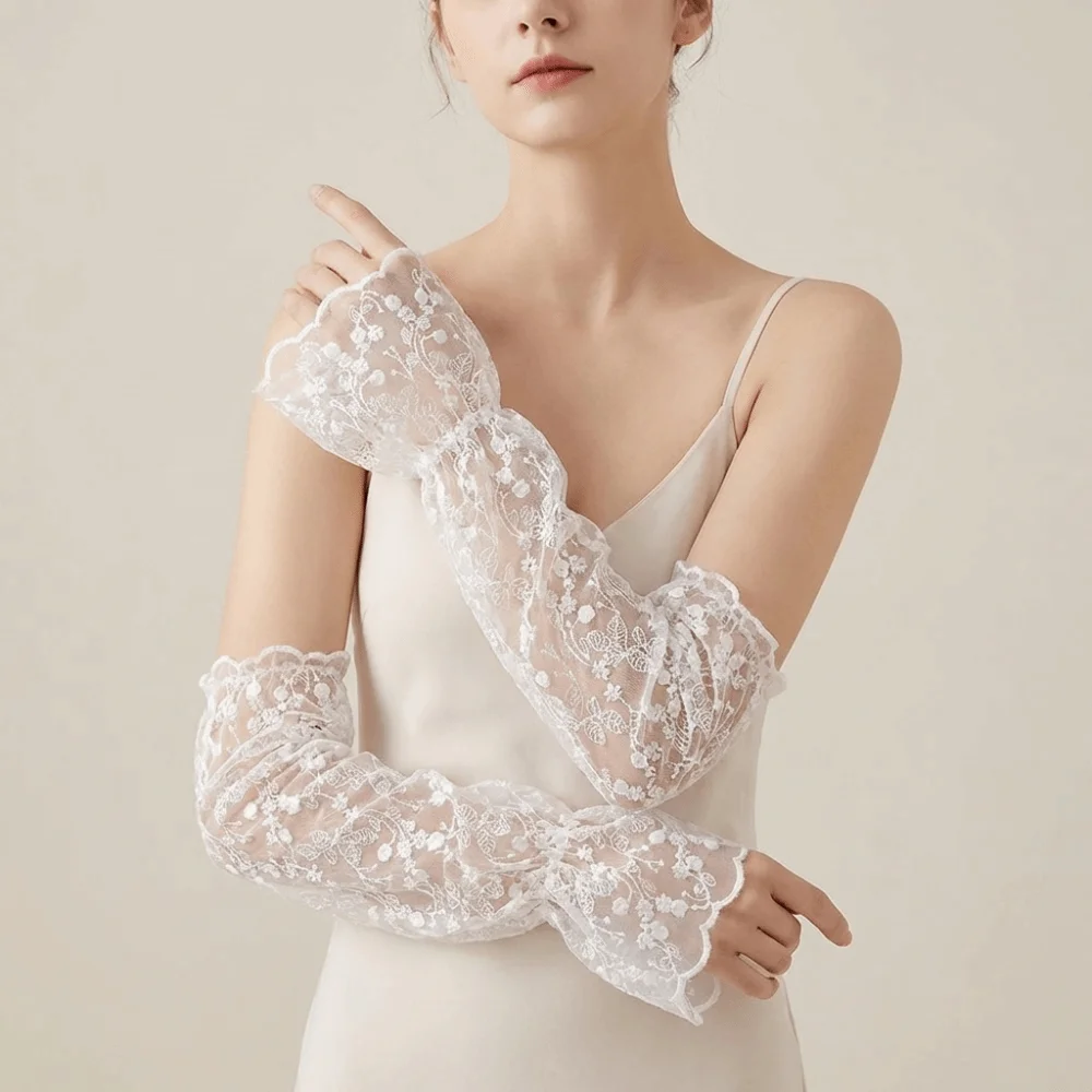 

Breathable Elastic Ice Silk Sleeves Thin Mesh Sunscreen Arm Sleeve Hollow Loose Sun Protection Cover Summer