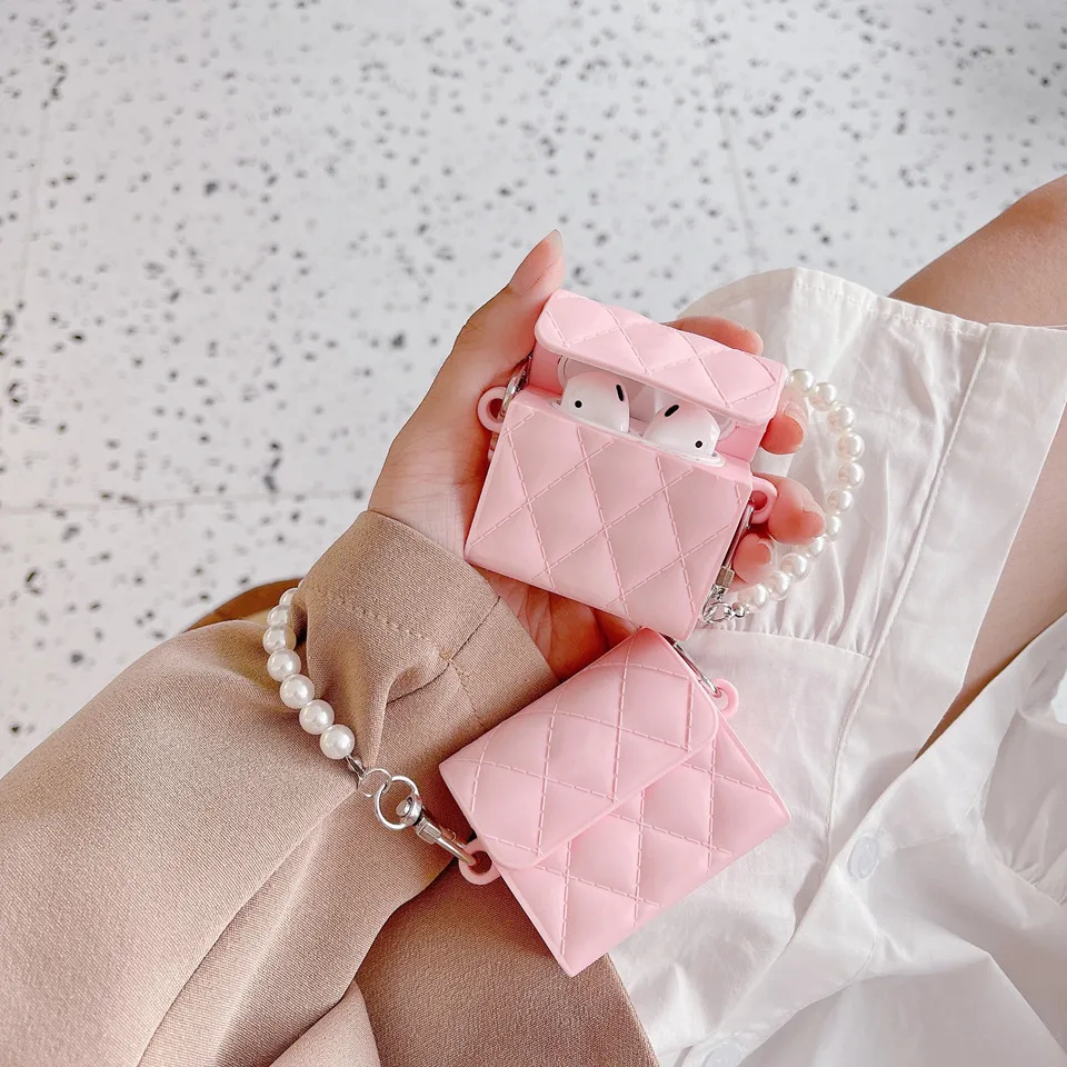 Чехол для наушников AirPods 2 3 4 pro 2, аксессуары для Bluetooth, роскошная брендовая сумка с жемчужной цепочкой, подарок, подходит для девочек и женщин