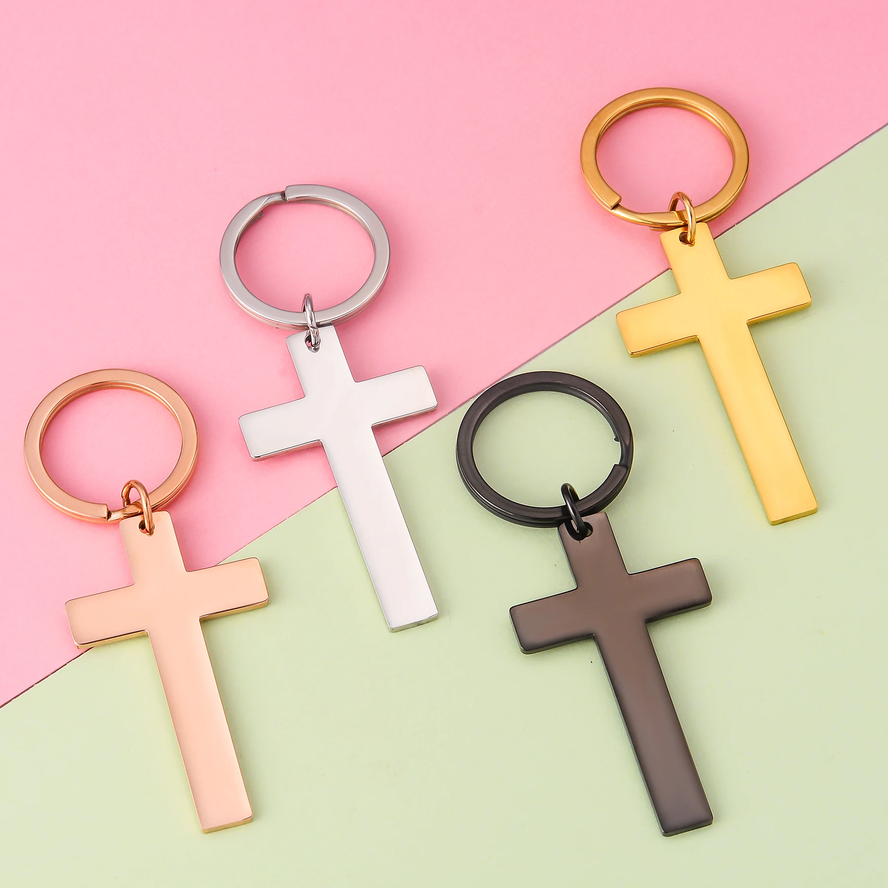 

10Pcs Christian Cross Pendant Keyring Stainless Steel Metal Keychain For Women Men Birthday Christmas Gift Dropshipping