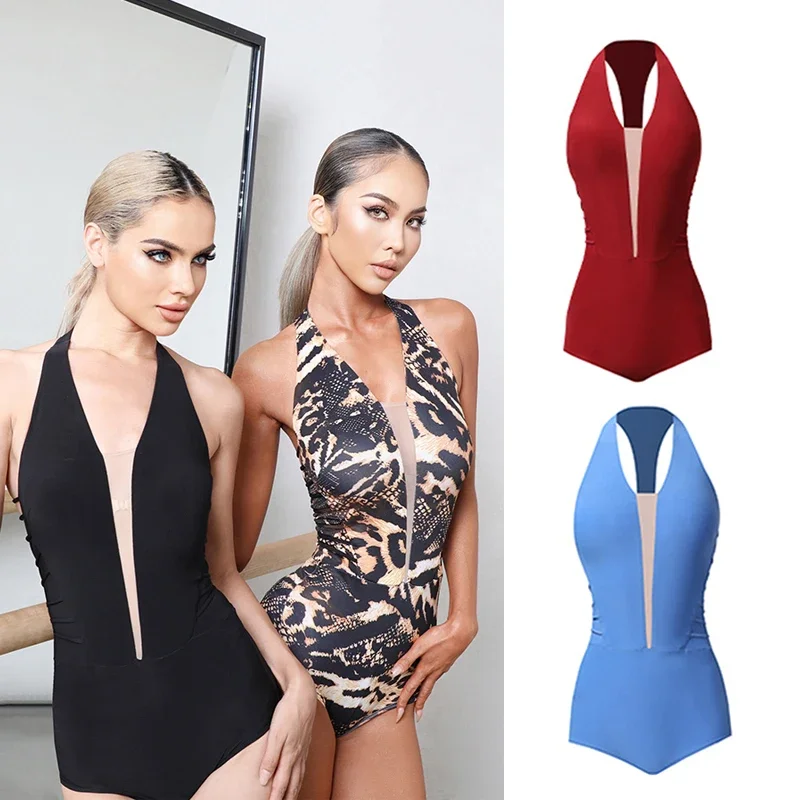 New Latin Dance Tops Women V-Neck Backless Gymnastics Leotards Adult Latin Dance Practice Wear Sexy Competition Clothes DNV15001