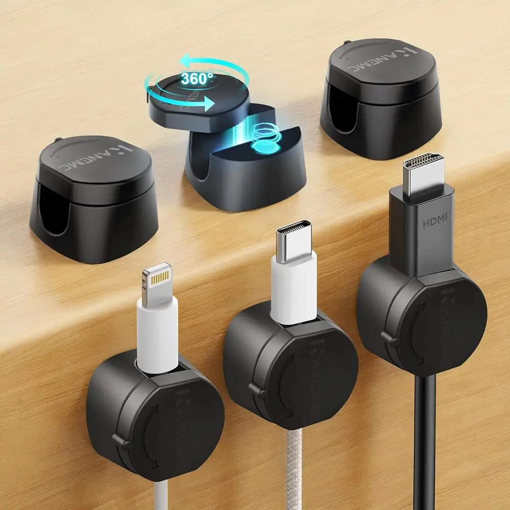

Cable Clips Cord Holder for Desk, 360° Spin Magnetic Wire Organizer Self Adhesive Cord Management for Office Desks Cars Home
