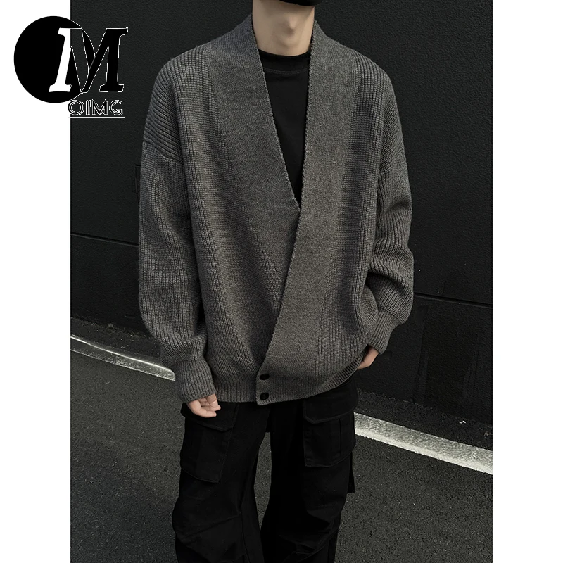 [OIMG] Korean Lazy Style Men's Winter Irregular Robe Cardigan Knitted Sweater V-neck Loose Jacket