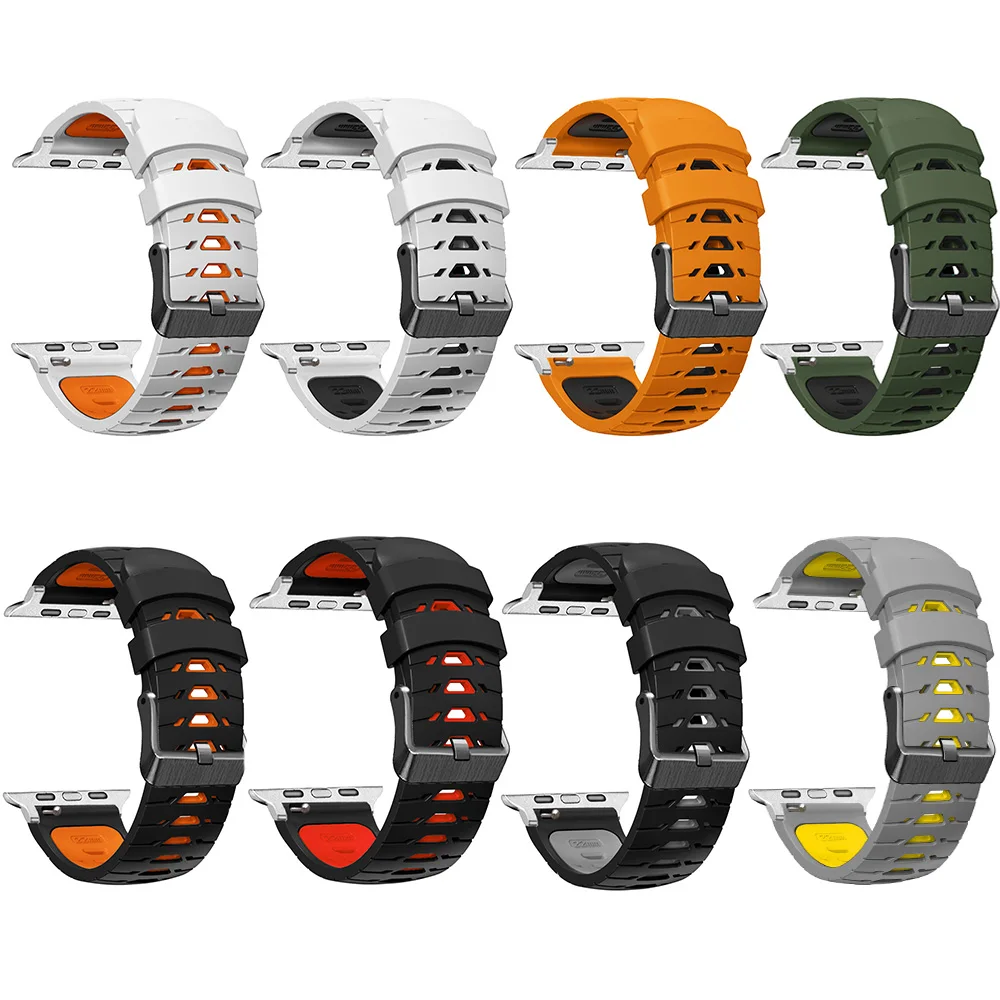 Pulseira de Silicone Respirável para Apple Watch, Pulseira de Pulseira Ultra 2, 49mm, Série 9, 8, 7, SE, 6, 45, 44, 42, 41, 38mm