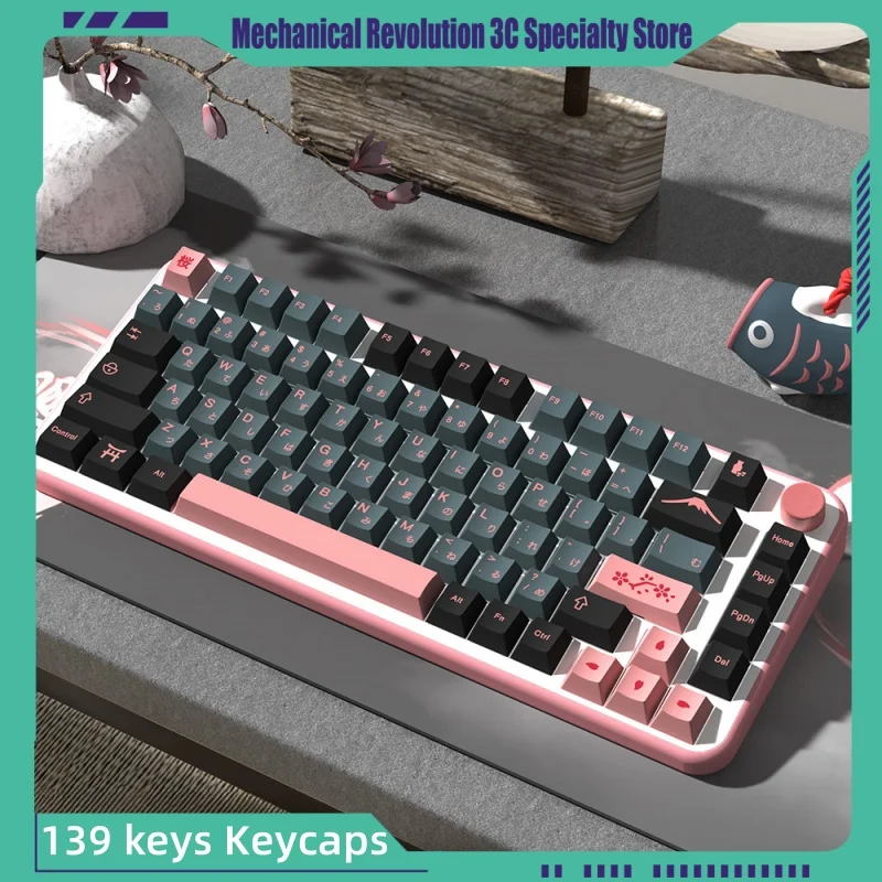 2024 New Night Sakura Keycaps 139 keys Thermal Sublimation Pbt Keycap Cherry Profile Mx Gmk Custom Mechanical Keyboard Keycap